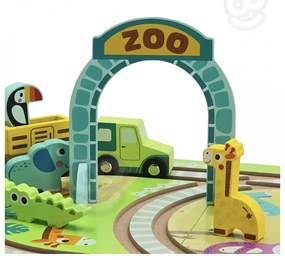Tooky toy drewniany pociąg kolejka zoo ciuchcia na magnes tor w walizce