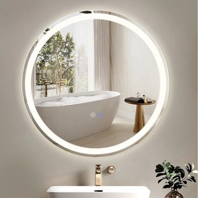 NETTLIFE Lustro łazienkowe podświetlane okrągłe, 60 cm, LED, do montażu na ścianie, z włącznikiem dotykowym, przeciwmgielne, IP44, regulowane w zakresie 3000-6500K