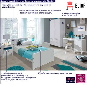 Biały komplet mebli do pokoju młodzieżowego z łóżkiem - Omaron 29X