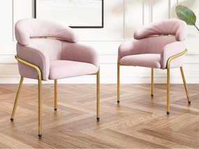 Zestaw 2 krzeseł do jadalni - 45x53x79cm - nogi metalowe - Tkanina welurowa - Różowy