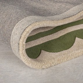Zielono-naturalny wełniany chodnik tkany ręcznie 80x230 cm Lois Scallop – Flair Rugs