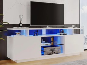 Nowoczesny mebel TV 140 cm z LED do telewizora 60" - 2 drzwi i 2 szklane przegrody - Biały