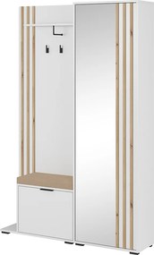 MINIO go for it, Garderoba NEL, z tapicerowanym siedziskiem, z lustrem, biały/dąb artisan