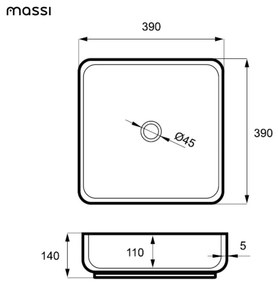 Umywalka ceramiczna nablatowa  kwadratowa czarna bez otworu na baterię 39 x 39 cm ALIZMA z rantem typu Slim