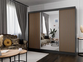 Szafa przesuwna ARTON 250 cm czarna z lamelami – nowoczesny design i funkcjonalność