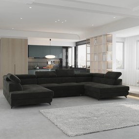 Masseno Narożnik VINTESSA z funkcją spania i pojemnikiem na pościel Narozniki U, Rozkładana sofa - Czarny, MONOLITH 95