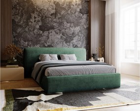 Emporius Vitoria łóżko tapicerowane 160x200 cm - łóżko w nowoczesnym stylu - duże zagłowie, pojemnik i stelaż, zielony (Symphony 12)