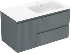 Mexen Rivel szafka łazienkowa 90 cm z umywalką Otis prawą., 2S, 1D, ryflowana, grafit/biała mat - 91A23-09047-3-BBFFF66-W18P01