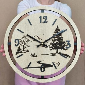 Zegar ścienny Pejzaż leśny grawerowany | PUPOU