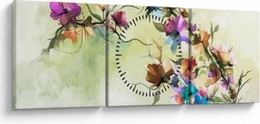 Obraz - malowidło pnącej się kwiaty (z zegarem) (90x30 cm)