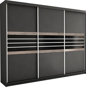Szafa Przesuwna RIVEN 250 cm Szafa Trzydrzwiowa z Szufladami Brązowa