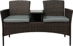 Meble ogrodowe Ratina, dwuosobowa sofa ze stolikiem, kolor brązowy, poduszki szare