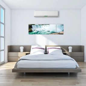 Obraz wodospadów z łodzią (170x50 cm)