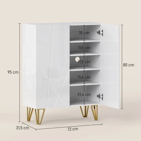 HOMCOM Szafka na buty z 2 drzwiami, regał na buty, przechowywanie obuwia z 3 regulowanymi półkami 72 x 31,5 x 95 cm, Biały