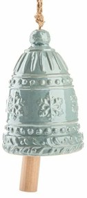 Duży dzwonek ceramiczny z płatkami śniegu 16 cm, niebieski perłowy