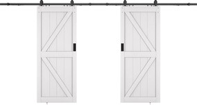 Drzwi przesuwne naścienne podwójne - Drewno i MDF - biały - 2 x wys. 205 x szer. 93 cm - NEFARA