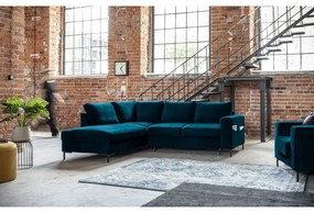 Turkusowy aksamitny rozkładany narożnik (lewostronny) Lofty Lilly – Miuform