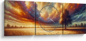 Obraz – Drzewo na polu (z zegarem) (90x30 cm)