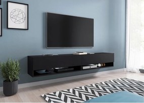 Nowoczesna szafka RTV 180 cm z LED – bezuchwytowa czarny mat stojąca lub wisząca