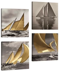 Drewniany obraz wieloczęściowy Boats, 33x33 cm
