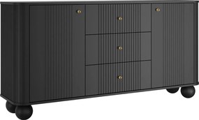 Komoda Vesper 160 cm z szufladami na kulach - czarny / złote uchwyty / nogi kule