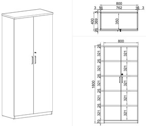 Szafa biurowa MIRELLI A+, 800 x 400 x 1800 mm, orzech