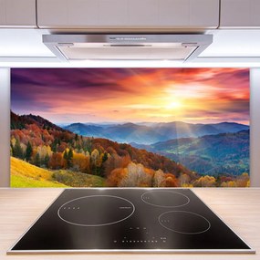 Szkło do Kuchni na Ścianę Promienie Słońca w Górach