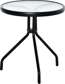 Outsunny Stolik boczny ogrodowy, odporna na warunki pogodowe ława z blatem ze szkła, stolik balkonowy z metalu Ø50x55H cm | Aosom PL