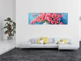 Obraz - Wazon z różowymi kwiatami (170x50 cm)