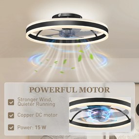 HOMCOM Wentylator sufitowy z oświetleniem i pilotem, LED Wentylator sufitowy z 3 temperaturami barw, 6 prędkościami, 50 cm | Aosom PL