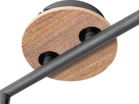 Plafon art deco czarny z przydymionym szkłem i drewnem 2-źródła światła - Vidro