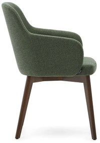 Ciemnozielony tapicerowany fotel jadalniany z podłokietnikami Nelida – Kave Home