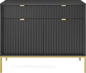 Komoda: 2 szuflady, 2 drzwi, czarna, złota, 104 x 83 x 39 cm, złote uchwyty