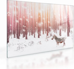Obraz na szkle - Zebra w śnieżnym lesie (70x50 cm)