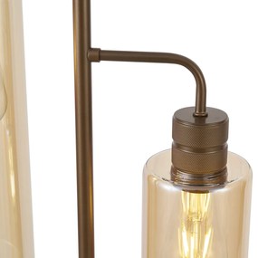 Lampa podłogowa w stylu Hotel Chic ciemny brąz z bursztynowym szkłem 2-źródła światła - StavelotElegancki hotelowy Oswietlenie wewnetrzne