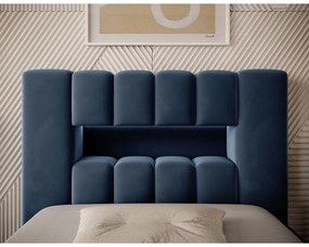 Ciemnoniebieskie tapicerowane łóżko jednoosobowe ze schowkiem ze stelażem 90x200 cm Lamica – ELTAP