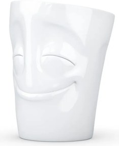 Biały zadowolony porcelanowy kubek z uchem 58products, 350 ml