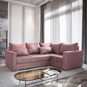 Masseno Narożnik LIRENO z funkcją spania i pojemnikiem na pościel Narozniki L, Rozkładana sofa - Pudrowy róż, KRONOS 27