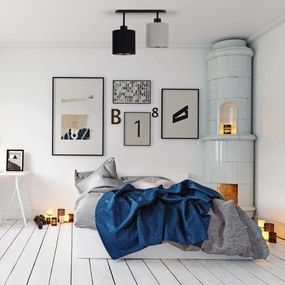 Lampa sufitowa czarna dwupunktowy spot z szaro-czarnymi abażurami C-33