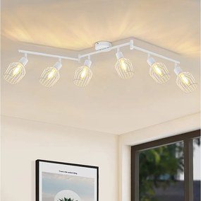 NETTLIFE Lampa sufitowa 6 żarówek E14, biała, retro, punktowa lampa sufitowa LED z regulacją 350°