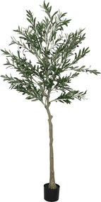 HOMCOM Sztuczna Roślina, Sztuczne Drzewo Oliwne, 180 cm, 900 Liści, 40 Owoców, Stabilna Doniczka, Dekoracyjna Roślina, Zielona