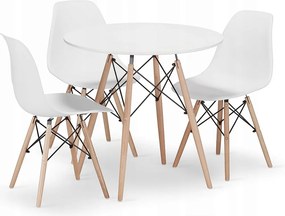 Valora KOVA Ø80 Biały okrągły stół z nogami bukowymi + 3 krzesła OSAKA
