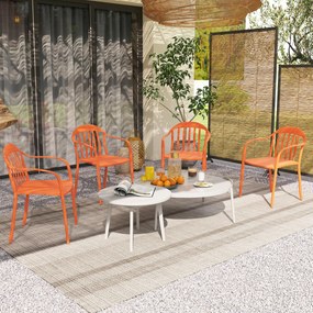 Outsunny Zestaw 4 krzeseł ogrodowych odpornych na warunki pogodowe z plastiku, Składane z podłokietnikami i oparciem do 120 kg