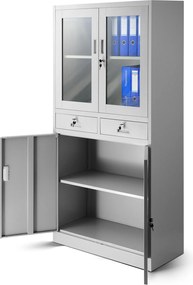 Szafa biurowa z gablotą szklaną Edmund 90x40x185 cm szara