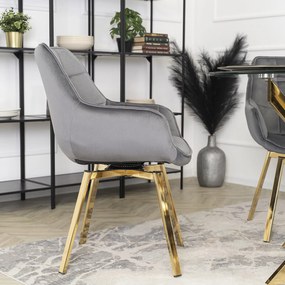 Krzesło Tapicerowane Obrotowe do Salonu MIA Szare Welurowe do Toaletki Glamour