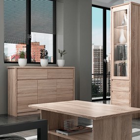 Komoda Trzydrzwiowa z Szufladami Drewniana do Salonu MAURA 127 cm Dąb sonoma Loft