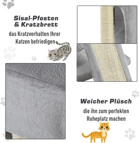PawHut Drapak dla kota z sizalowymi słupkami Jasnoszary Stabilne drzewko do zabawy i wypoczynku | Aosom PL