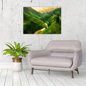 Obraz na szkle - Tarasy ryżowe Mu Cang Chai (70x50 cm)