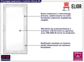 Wiszące białe lustro z ramą w stylu rustykalnym - Gloros 6X