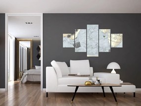 Obraz - Balony nad miastem, zimne odcienie (125x70 cm)